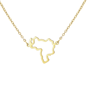 Golden stainless steel necklace featuring a hollow Venezuela map outline pendant