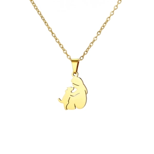 Gold stainless steel necklace with girl and dog silhouette pendant on O-chain