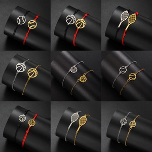 Sport Edelstahl Armband Volleyball Basketball Tennis Fußball Anhänger Verstellbares Seil Metallkette Unisex Schmuck
