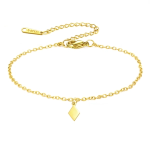 Minimalist gold 304 stainless steel chain bracelet with diamond-shaped shell pendant
