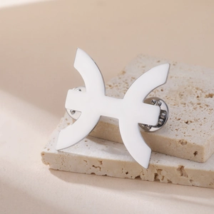 Detailed close-up showing double butterfly clutch backing on a silver Pi brooch accessory