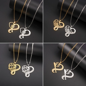 Hart Sport Ketting 304 Roestvrij Staal Zirkonia Basketbal Honkbal Volleybal Badminton Hanger Ketting Voor Sportliefhebbers Cadeau Verstelbare Ketting