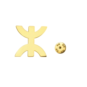 Golden Berber Yaz symbol brooch in polished stainless steel with butterfly clasp