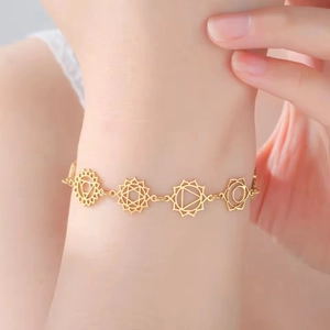 Bracciale yoga chakra in acciaio inossidabile dorato 304 con ciondoli mandala da donna