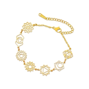 Bracciale a maglie mandala 7 chakra in acciaio inossidabile dorato con chiusura a moschettone
