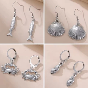 Stainless Steel Marine Creature Hoop Earrings For Women Gold Silver Starfish Fish Crab Shell Conch Key Beach Jewelry