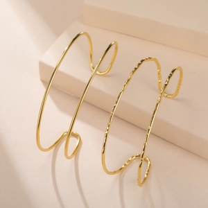 Brazalete Minimalista de Acero Inoxidable 304 para Mujer Chapado en Oro Plata Doble Línea Textura Martillada Pulsera Abierta Joyería Geométrica Regalo