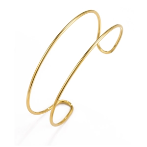 Brazalete abierto de doble capa de acero inoxidable 304 con acabado pulido dorado