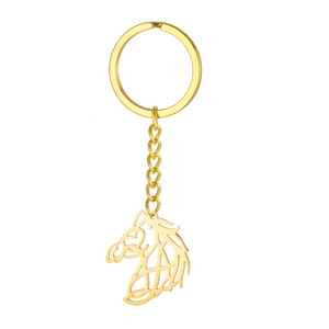 Elegant gold hollow horse head keychain with round split ring made of stainless steel