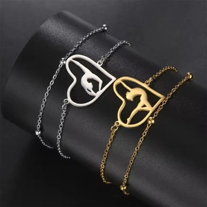 Stainless Steel Heart Gymnast Silhouette Bracelet For Women 18K Gold Plated Double Layer Cross Chain Sporty Jewelry Gift