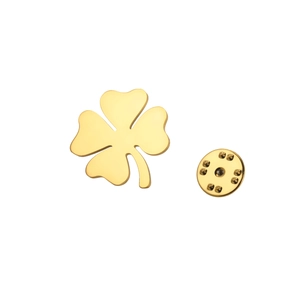 Golden stainless steel four-leaf clover brooch with butterfly clutch clasp back