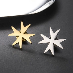 Polished gold and silver hexagram star brooch pins featuring butterfly clasp back