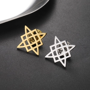 Detail of Square of Svarog cross pins in gold and silver finish with metal butterfly clasp