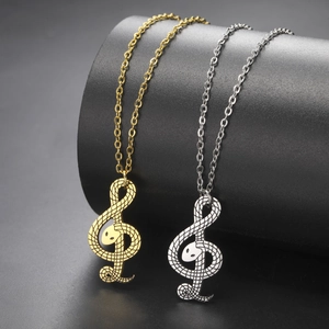 Roestvrijstalen Slang G-sleutel Hanger Ketting Voor Mannen Vrouwen Hip Hop Muzieknoot Slang Textuur Goud Zilver Sieraden