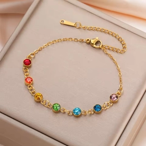 Pulsera Yoga de Acero Inoxidable 304 Con Zirconia Colorida Para Mujer Oro Acero 7 Piedras Joyería Geométrica Minimalista Regalo de Cumpleaños