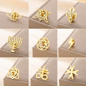 Vintage Stainless Steel Brooch Pin Men Women Gold Silver Scarab Menorah Celtic Knot Hexagram Lightning Cross Badge Jewelry