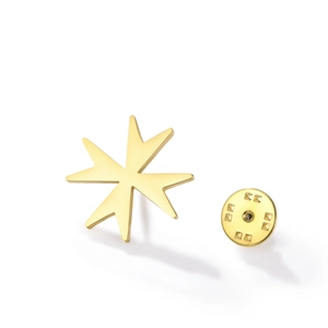 Golden Maltese cross lapel pin in stainless steel with polished finish and butterfly clutch