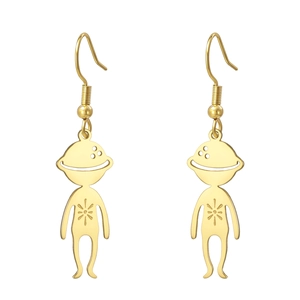 Golden stainless steel cute planet man double-sided dangling earrings with French hooks