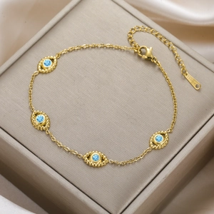 Bohemian Stainless Steel Evil Eye Bracelet Blue Zirconia Heart Charm Gold Silver Plated Chain Bracelet For Women Jewelry Gift
