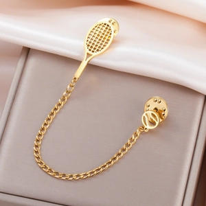 304 Stainless Steel Tennis Racket Basketball Brooch Pin Gold Silver Sports Style Lapel Pin Jewelry For Suit Backpack Unisex