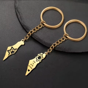 Porte-Clés Contour Carte Israël Palestine Acier Inoxydable 304 Pendentif Étoile De David Hébreu Bijoux Religieux Cadeau Unisexe