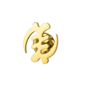 Polished golden Gye Nyame symbol brooch in 304 stainless steel with butterfly clasp