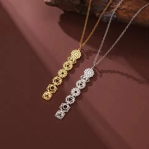 Golden and silver 7 Chakras hollow vertical bar necklaces with stainless steel link chains