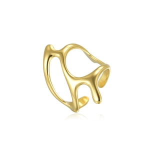 Anello aperto artistico in acciaio inossidabile oro 18K con design fluido a goccia