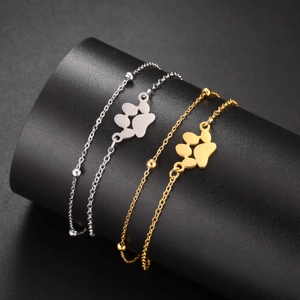 Unisex 304 Roestvrij Staal Huisdier Pootafdruk Armband Minimalistische Holle Kat Hond Voetafdruk Dubbele Laag Ketting Verstelbaar Sieraden