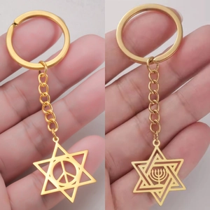 Porte-clés en Acier Inoxydable 304 Étoile De David Ménorah Symbole De La Paix Pendentif Or Argent Bijoux Juifs Religieux Classiques Cadeau Hommes Femmes