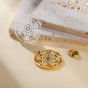 Metatron's Cube hollow stainless steel brooch pins in gold and silver finish