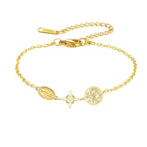 Vintage Stainless Steel Triple Protection Bracelet Virgin Mary Witch Knot Pentagram Adjustable Gold Silver Chain Cord Bracelet Men Women Jewelry Gift