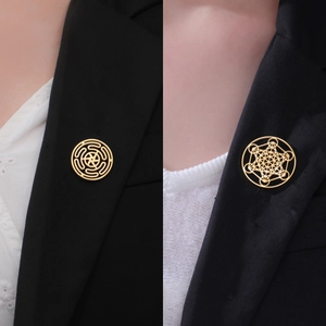 Hollow 304 Stainless Steel Brooch For Men Women Geometric Metatron Cube Windmill Pattern Badge Pin Jewelry Accessory Gift