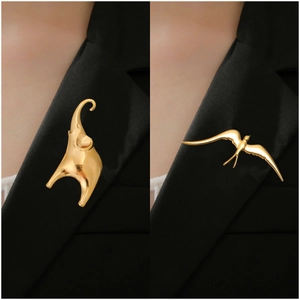 Minimalista Spilla in Acciaio Inossidabile 304 Forma di Elefante e Rondine Placcato Oro Argento Moda Unisex Gioielli per Abito e Camicia