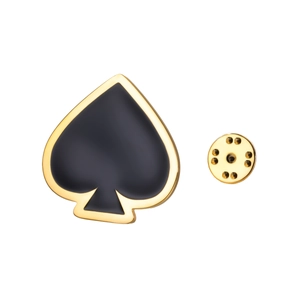 Broche de esmalte de picas en acero inoxidable con cierre de mariposa dorado para hombres