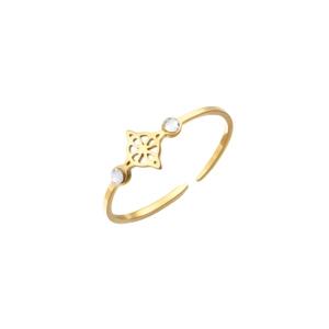 Gouden open hexagram ring met fonkelende zirkoonstenen en een verstelbare ringband