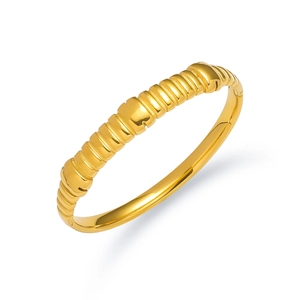 Bracelet jonc minimaliste en acier titane doré avec texture filetée polie