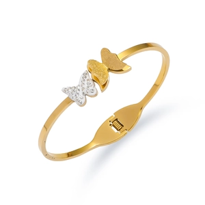 Detail of titanium steel butterfly bangle with micro-pave cubic zirconia and spring hinge