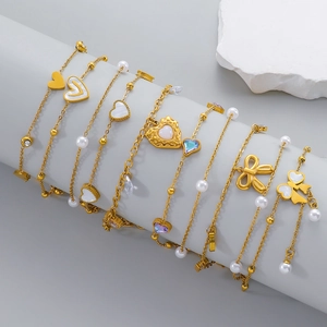 Fashion Titanium Steel Anklet For Women Gold Plated Zircon Butterfly Heart Star Charm Double Layer Foot Jewelry Adjustable Anklet Bracelet Gift