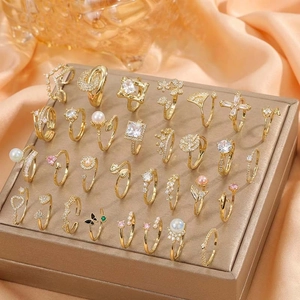 Anelli Aperti a Cuore e Farfalla in Acciaio Inossidabile con Zirconi per Donna Gioielli di Moda Regolabili Placcati in Oro