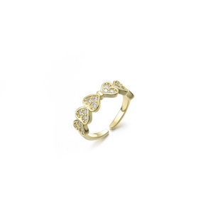 Anello regolabile in acciaio dorato con design a catena di cuori e zirconi incastonati
