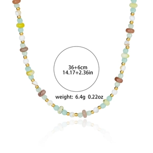 Minimalist titanium steel necklace with natural white jade and tiger eye beaded stones