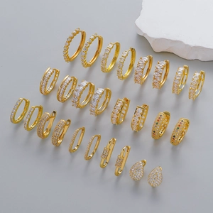 Kupfer Zirkonia Huggie Hoop Ohrringe Mit 925 Sterling Silber Ohrstecker-Stift Gold Wassertropfen Geometrisch Damen Schmuck