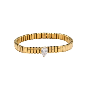 Vista dettagliata del bracciale a serpente dorato con uno zircone a forma di goccia d'acqua