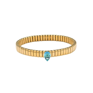 Dettaglio del bracciale a serpente Tubogas dorato con una gemma blu con taglio a pera