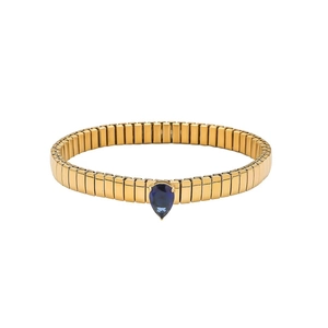 Bracciale elastico in acciaio inossidabile dorato con gemma blu a forma di pera