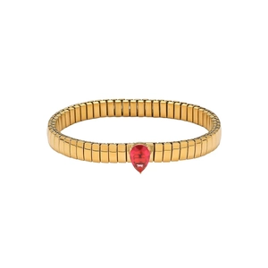 Bracciale a serpente in acciaio al titanio dorato con una gemma rossa a forma di pera