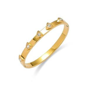 Bracelet jononc élégant en acier titane doré avec cinq breloques triangles sertis