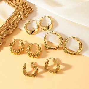 Επίχρυσα Σκουλαρίκια Κρίκοι από Ανοξείδωτο Ατσάλι για Γυναίκες Μοντέρνα Κοσμήματα Κύμα Σκουλαρίκια Σταγόνα Νερού