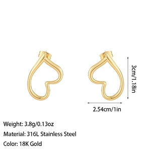 Boucles d'oreilles cœur en acier inoxydable 316L plaqué or 18K au design minimaliste